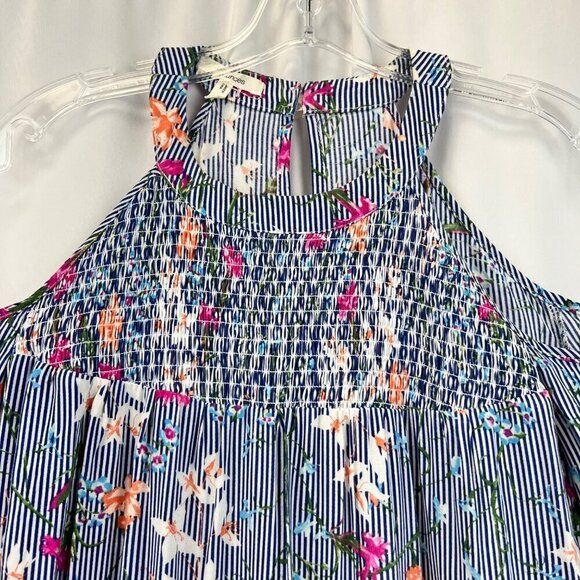 Maurices Cold Shoulder Long Sleeve Smocked Blouse Blue/Multi Women’s Size Small - Picture 2 of 9